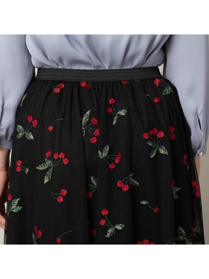 チェリー刺繍チュールフレアスカート／大きいサイズ ローズティアラ（ひざ丈スカート）ローズティアラ(Rose Tiara)（ローズティアラ (Lー4L)）  05