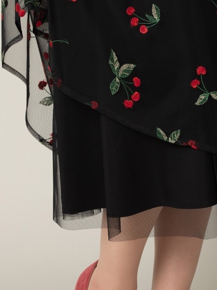 チェリー刺繍チュールフレアスカート／大きいサイズ ローズティアラ（ひざ丈スカート）ローズティアラ(Rose Tiara)（ローズティアラ (Lー4L)）  07