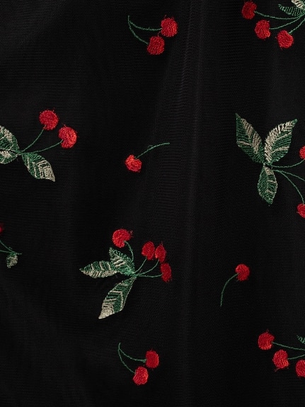 チェリー刺繍チュールフレアスカート／大きいサイズ ローズティアラ（ひざ丈スカート）ローズティアラ(Rose Tiara)（ローズティアラ (Lー4L)）  08