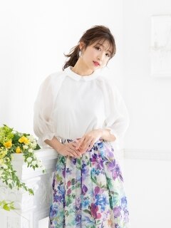 【22夏新作】水彩風ダリアフレアスカート/ 大きいサイズ ローズティアラ