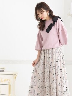 【22夏新作】スターチュール刺繍フレアスカート/ 大きいサイズ ローズティアラ