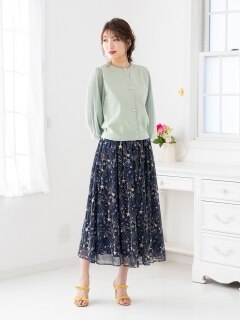 スターチュール刺繍フレアスカート/ 大きいサイズ ローズティアラ