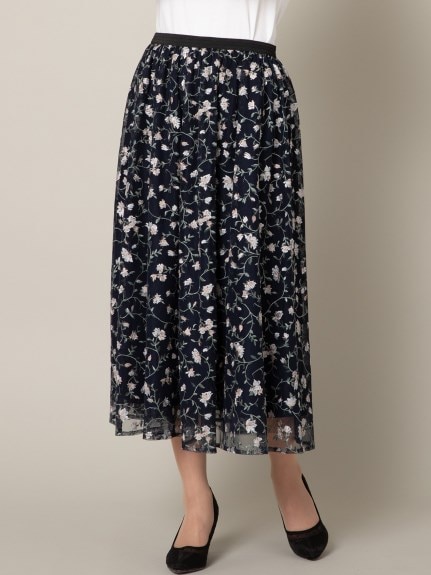 チュール刺繍フレアスカート／ 大きいサイズ ローズティアラ