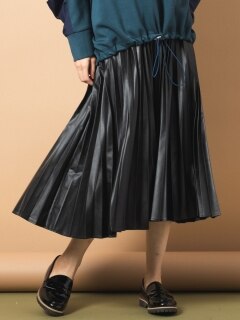 【22秋新作】【大きいサイズ】 15号(3L) FONTLAB エアリーレザープリーツスカート