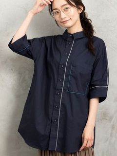 【大きいサイズ】 15号(3L) FONTLAB 配色パイピングシャツ