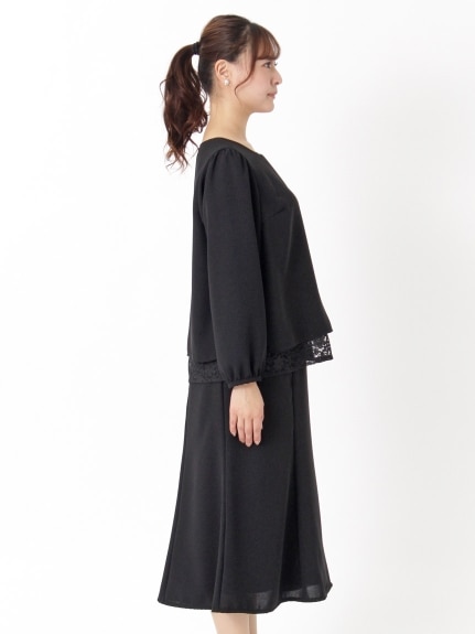 【喪服・礼服】裾レースブラウスとスカートのスーツ2点セット 大きいサイズ