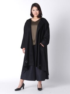 【3-8L】ノーカラーデザインウールコート　大きいサイズ レディース