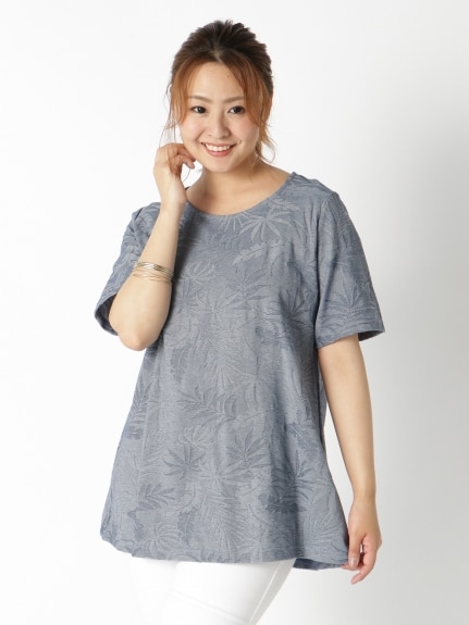 【3-10L】【日本製】リゾートリンクスジャガードロングTシャツ　大きいサイズ レディース（Tシャツ）QUINTY（クインティ (3Lー8L)）  01