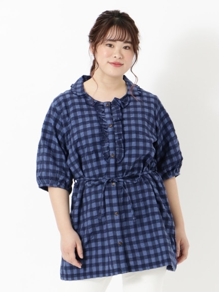 【3-8L】【日本製】フリルトングシャツ　大きいサイズ レディース（シャツ・ブラウス）QUINTY（クインティ (3Lー8L)）  01