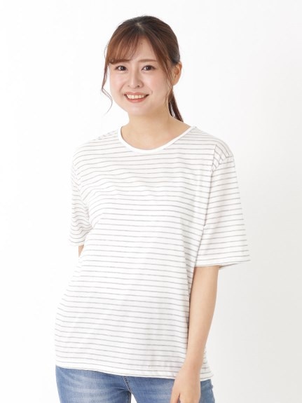 【3-8L】【日本製】ボーダーTシャツ　大きいサイズ レディース（Tシャツ）QUINTY（クインティ (3Lー8L)）  01