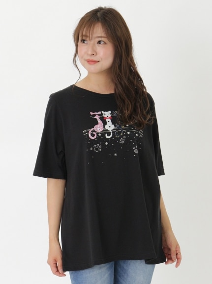 【3-8L】ネコアップリケTシャツ　大きいサイズ レディース（Tシャツ）QUINTY（クインティ (3Lー8L)）  03
