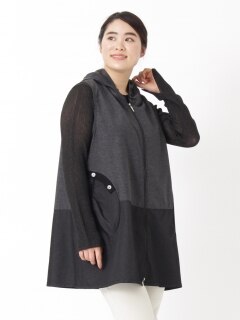 【3-8L】裾別布使いデザインパーカーベスト　大きいサイズ レディース