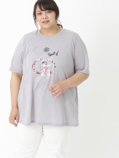 【3-10L】AラインプリントTシャツ　大きいサイズ レディース