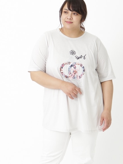 【3-10L】AラインプリントTシャツ　大きいサイズ レディース（Tシャツ）QUINTY（クインティ (3Lー8L)）  01