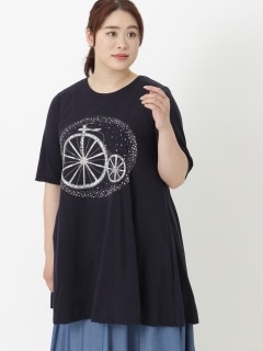 【3-10L】AラインフレアプリントTシャツ　大きいサイズ レディース
