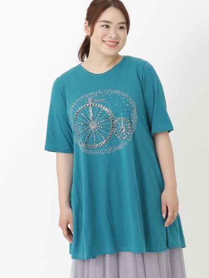 【3-10L】AラインフレアプリントTシャツ　大きいサイズ レディース（Tシャツ）QUINTY（クインティ (3Lー8L)）  01
