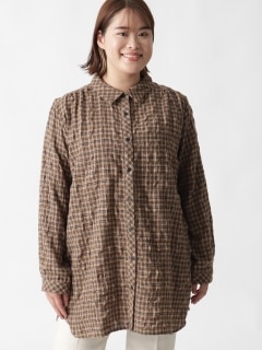 【3-10L】ウールワッシャーシャツ　大きいサイズ レディース