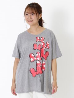 【3-10L】リボンプリントTシャツ　大きいサイズ レディース