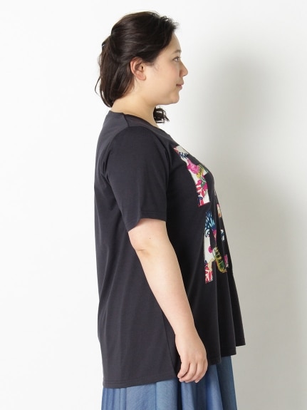 【3-10L】花プリントアップリケTシャツ　大きいサイズ レディース（Tシャツ）Tasha ruby（ターシャルビー (3Lー8L)）  03