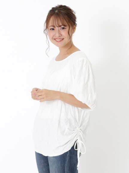 【3-4L】【日本製】綿100％！裾シャーリングパフスリーブプルオーバー　大きいサイズ レディース（カットソー・プルオーバー）Tasha ruby（ターシャルビー (3Lー8L)）  01
