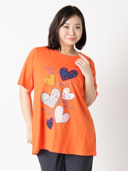 【3-10L】綿100%！ハートモチーフスラブ天竺Tシャツ　大きいサイズ レディース（Tシャツ）Tasha ruby（ターシャルビー (3Lー8L)）  03