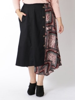 【3-8L】スカーフ柄コンビスカート　大きいサイズ レディース