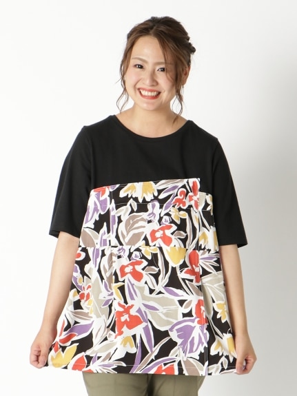 【3-8L】切替デザインTシャツ　大きいサイズ レディース（Tシャツ）Tasha ruby（ターシャルビー (3Lー8L)）  02