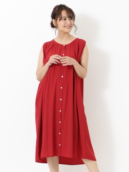 【3-10L】ノースリーブフロントオープンドレス　大きいサイズ レディース（ひざ丈ワンピース）Tasha ruby（ターシャルビー (3Lー8L)）  01