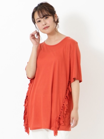 【3-10L】フリンジAラインTシャツ　大きいサイズ レディース（チュニック）Tasha ruby（ターシャルビー (3Lー8L)）  01