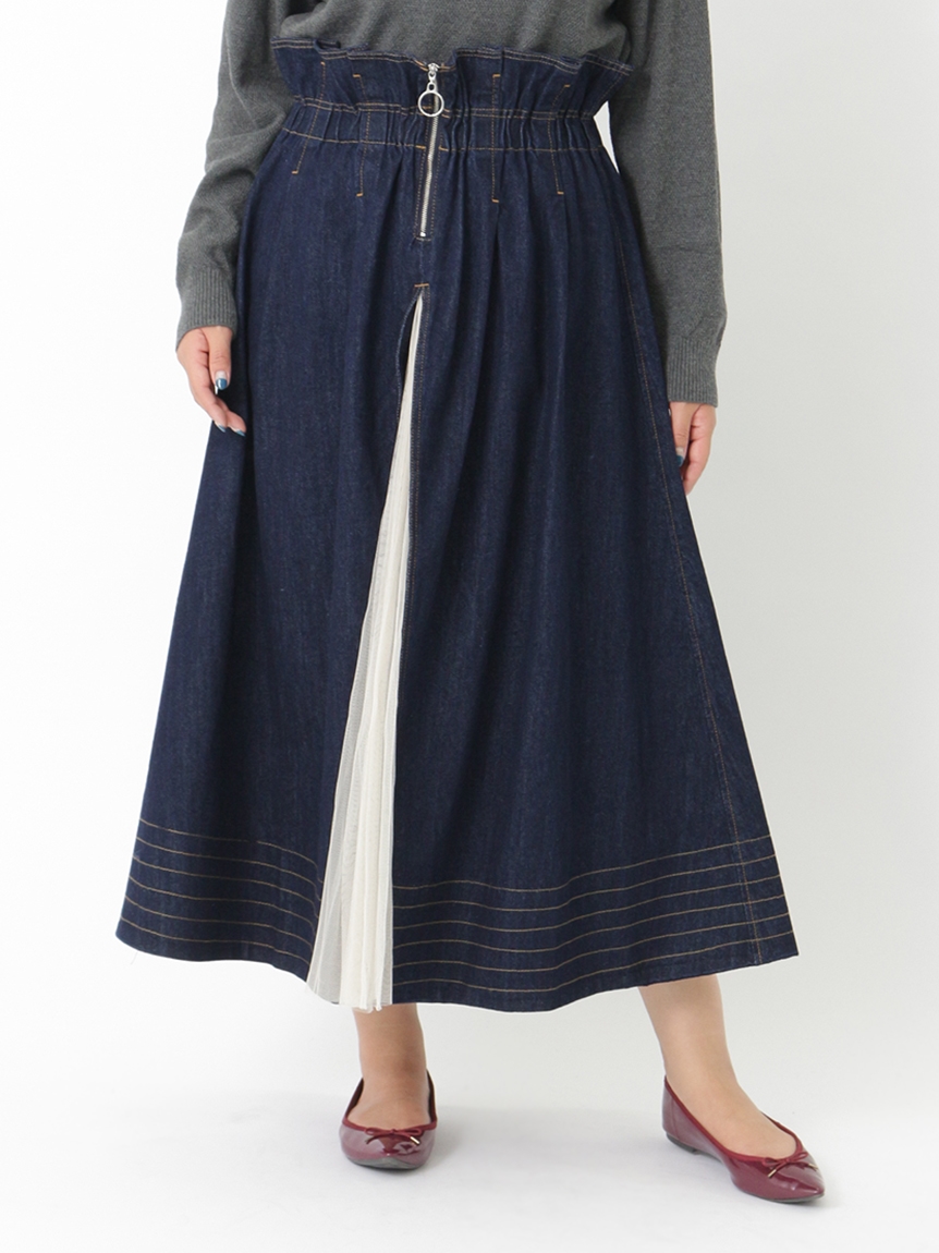 【Alinoma】【3-10L】チュール×デニムスカート 大きいサイズ 
