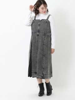 【3-10L】シフォン×デニムジャンパースカート　大きいサイズ レディース