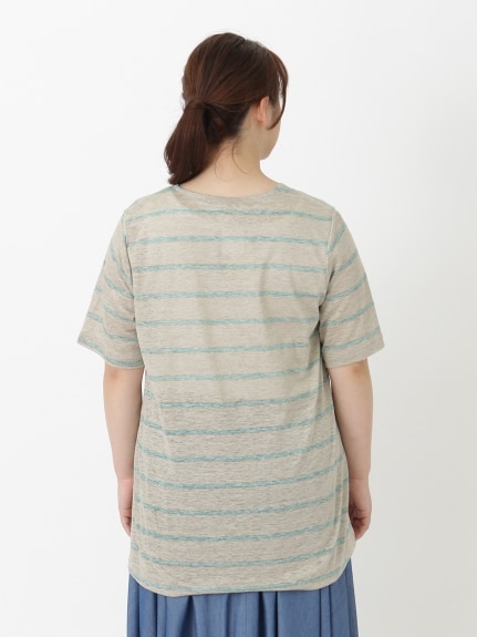 【3-10L】【日本製】トップリネン天竺ボーダーVネックTシャツ　大きいサイズ レディース（Tシャツ）Tasha ruby（ターシャルビー (3Lー8L)）  02