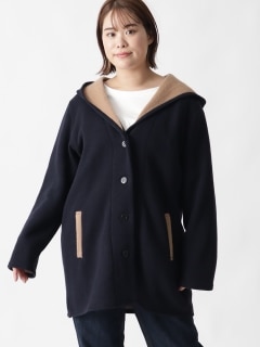 【3-10L】配色ニットパーカージャケット　大きいサイズ レディース