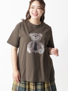【3-10L】ベアプリントビジューTシャツ　大きいサイズ レディース