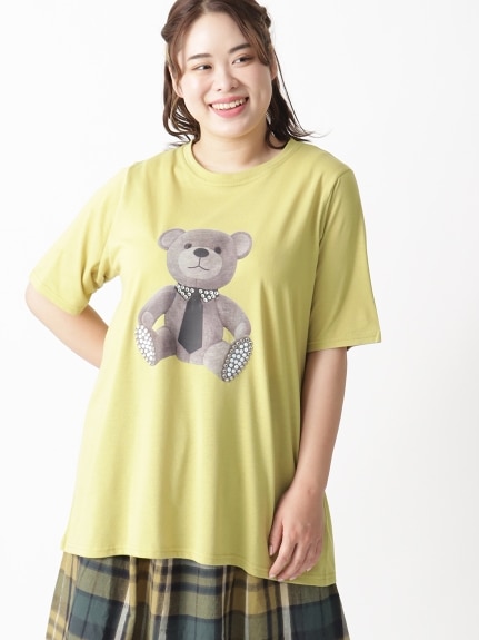 【3-10L】ベアプリントビジューTシャツ　大きいサイズ レディース（Tシャツ）Tasha ruby（ターシャルビー (3Lー8L)）  01