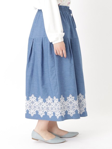 Alinoma】【LL-3L】裾刺繍デニムダンガリースカート 大きいサイズ