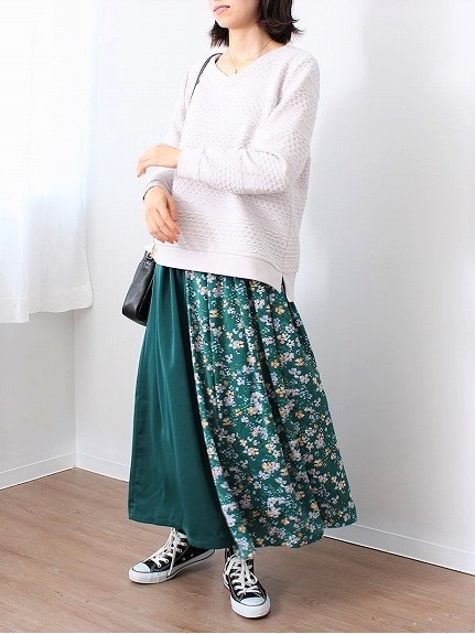 Alinoma】ピーチサテン 花柄 ロングスカート 大きいサイズ レディース 