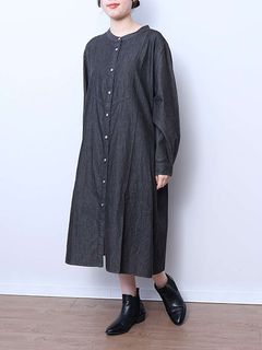 【WEB・一部店舗限定】 ライトデニム バンドカラー シャツ ワンピース