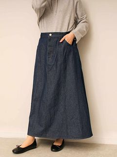 【新着】8枚はぎ ロングデニムスカート　大きいサイズレディース