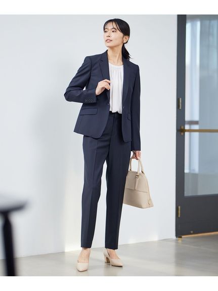 製品保証新品同様大きいサイズ 23区 ババリエ生地 パンツスーツ セットアップ 濃紺 スーツ・フォーマル・ドレス