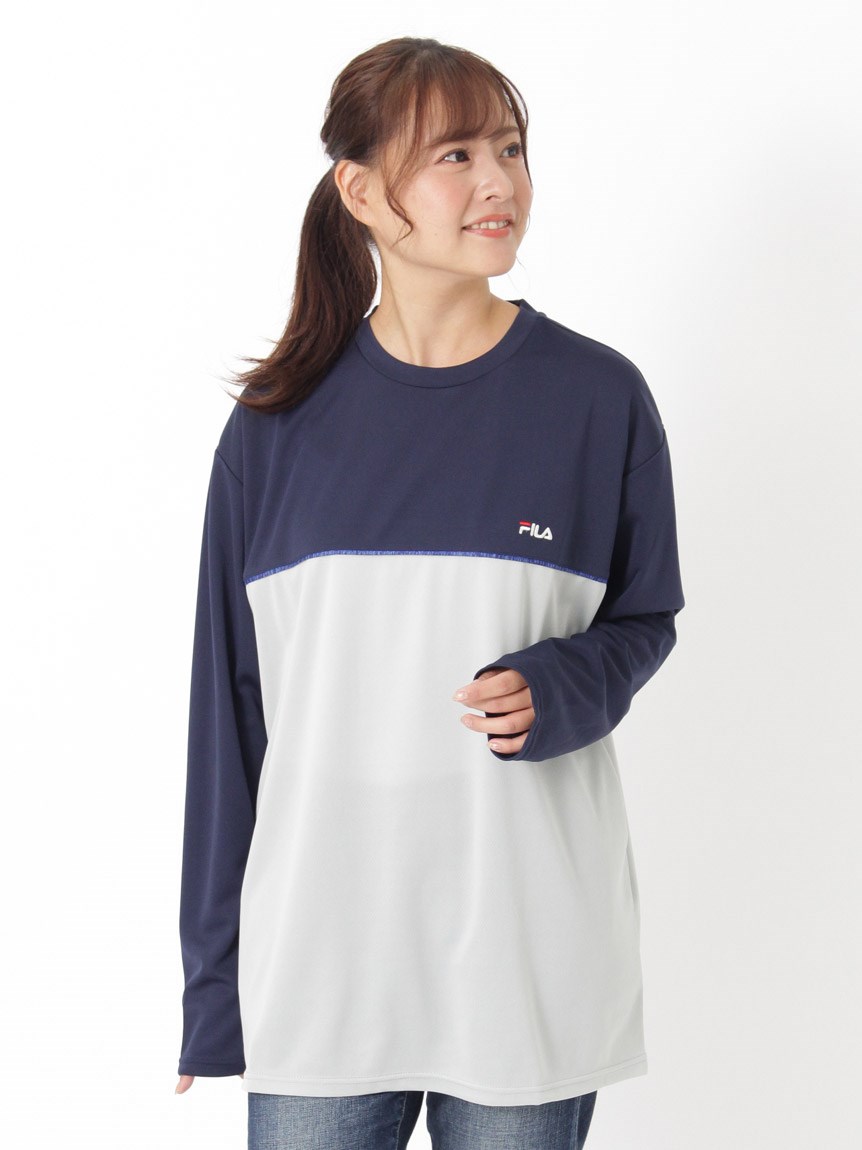 Alinoma】【LL-3L】配色切り替えTシャツ 大きいサイズ レディースFILA