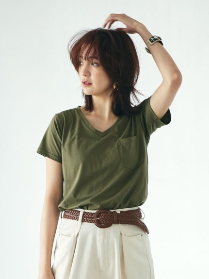 裾ギャザー美ラインＶネックＴシャツ　大きいサイズ レディース（Tシャツ）ジーラ（GeeRAファッション）（ジーラ(Lー6L)）  01