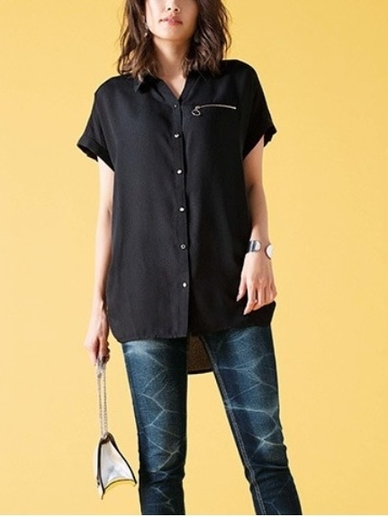 ジップ付ゆるシャツチュニック　大きいサイズ レディース（シャツ・ブラウス）ジーラ（GeeRAファッション）（ジーラ(Lー6L)）  01