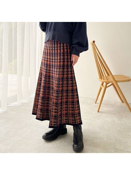 配色ニットプリーツスカート　大きいサイズ レディース（ロング丈・マキシ丈スカート）ジーラ（GeeRAファッション）（ジーラ(Lー6L)）  01
