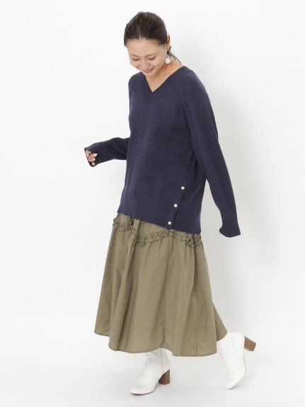 裾ボタンＶネックモチモチニット　大きいサイズ レディース（ニット・セーター）ジーラ（GeeRAファッション）（ジーラ(Lー6L)）  49