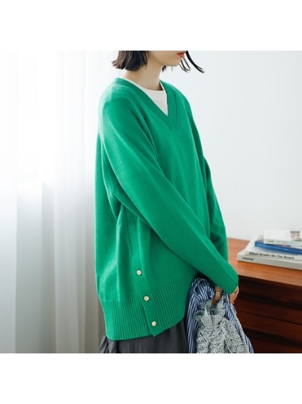 裾ボタンＶネックモチモチニット　大きいサイズ レディース（ニット・セーター）ジーラ（GeeRAファッション）（ジーラ(Lー6L)）  03