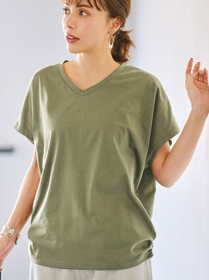 接触冷感！裾ギャザードルマンＴシャツ　大きいサイズ レディース（Tシャツ）ジーラ（GeeRAファッション）（ジーラ(Lー6L)）  01