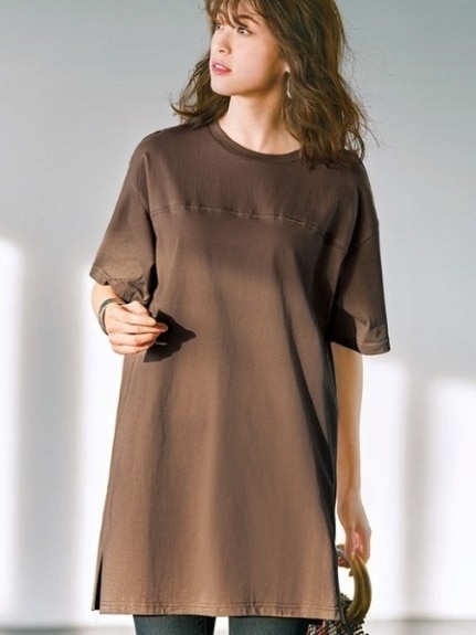 綿１００％フットボールチュニックＴシャツ　大きいサイズ レディース（Tシャツ）ジーラ（GeeRAファッション）（ジーラ(Lー6L)）  01