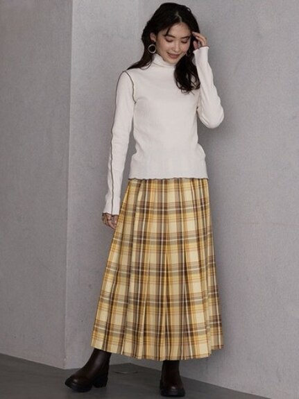 Alinoma】【L-3L】チェック柄プリーツロングスカート 大きいサイズ