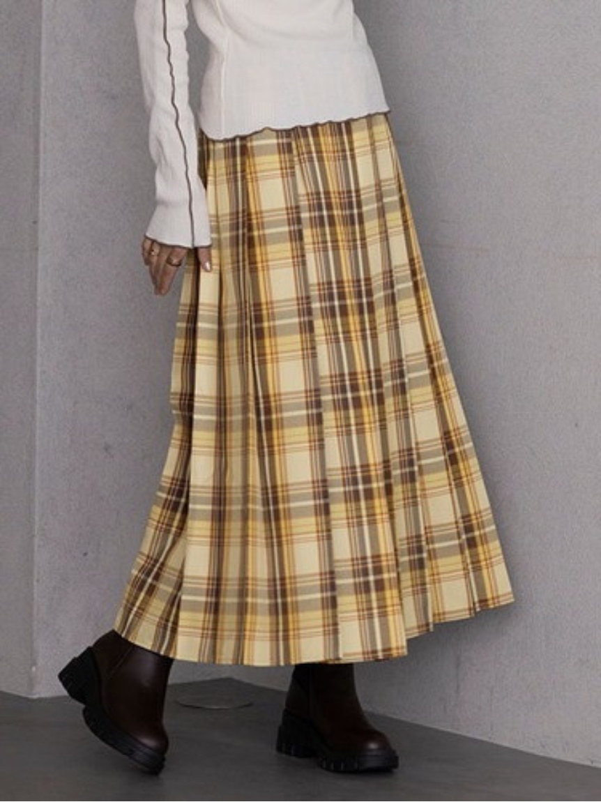 【Alinoma】チェック柄プリーツロングスカート 大きいサイズ ...